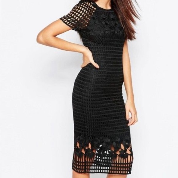 Brand New! ASOS Warehouse Premium Lace Pencil Dress - Black / UK 8 with tags - Picture 1 of 7
